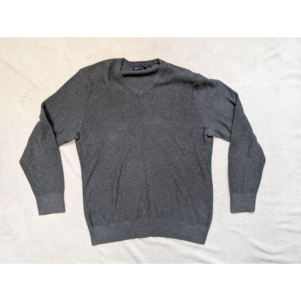 Nautica Mens V Neck Sweater Pima Cotton Large L